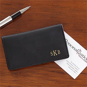 Personalized Black Leather Business Card Cases - Monogram - 11642
