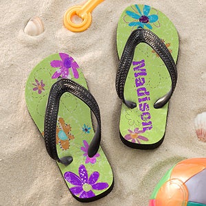 Personalized Girls Flip Flop Sandals - Flowers - Kids Gifts