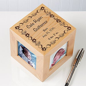 Personalized Newborn Wood Photo Cube - Toyland Design - 1196