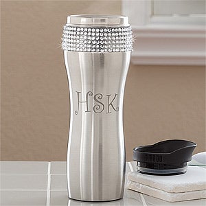 Personalized Stainless Steel Tumbler for Her - Rhinestones - 11988