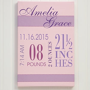 Personalized Baby's Birth Canvas Art for Girls - 12075
