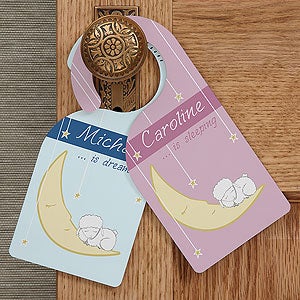 Personalized Baby Nursery Door Knob Hanger - Baby Is Sleeping - 12080