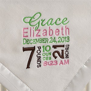 Personalized Baby Blankets for Girls - Birth Announcement - 12197