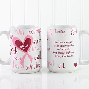 Personalized Breast Cancer Awareness Coffee Mugs - Hope, Courage, Life - 12350