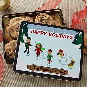 Personalized Holiday Cookie Tin - Ice Skating Family - 12391