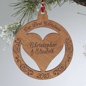 Personalized Christmas Ornaments - Engraved Wood Heart - 12396