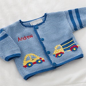 Personalized Baby Boys Sweater - Cars, Trucks & Airplanes - 12563