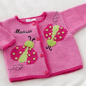 Personalized Baby Girls Sweater - Ladybugs & Flowers - 12572