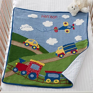 Personalized Blankets for Baby Boys - Cars, Trucks, Trains & Planes - 12589