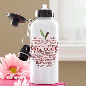 Personalized Water Bottles for Teachers - Apple Scroll - 12926