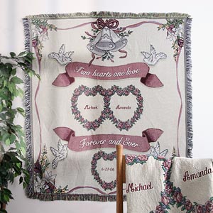 Embroidered Anniversary Afghan - Anniversary Hearts Design - 1381D