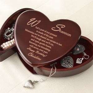Personalized Heart Shaped Wood Jewelry Box With Friend Poem - 1392