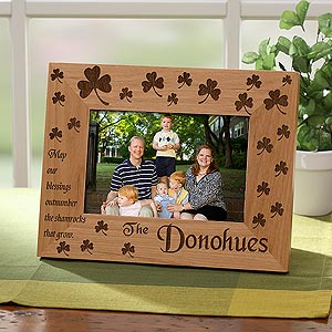 Personalized Irish Shamrock Engraved Wood Picture Frame - 1423