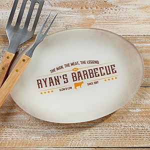 The Man, The Meat, The Legend Personalized Glass BBQ Platter