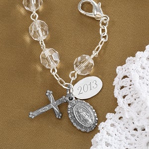 Silver Rosary Crystal Bead Bracelet with Monogram - 1927