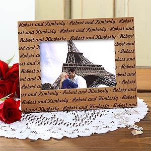 Engraved Wood Photo Frame - Romantic Couple Design - 1979