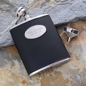 Personalized Black Leather Pocket Flask For Men - 2498