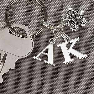 Monogram Silver Charm Initial Keychain - 2528D