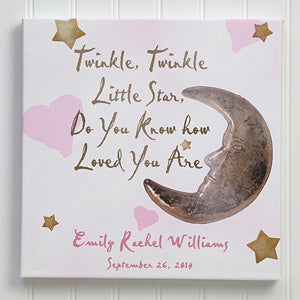 Personalized Newborn Baby Canvas Art - Star and Moon Design - 2742