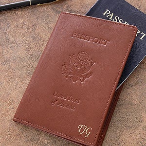 Personalized Leather Passport Covers - First Class Monogram Design - 2837