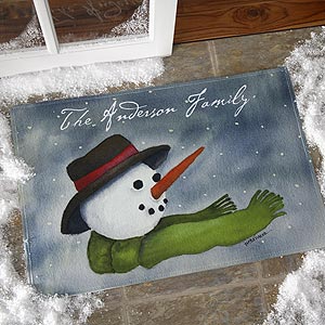 Personalized Watercolor Snowman Door Mat - 3033