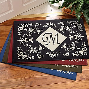 Initial Monogram Personalized Door Mats with Scrolling Design - 3105