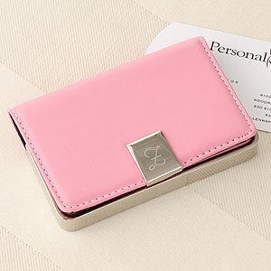 Engraved Pink Leather Business Card Holder - 3149
