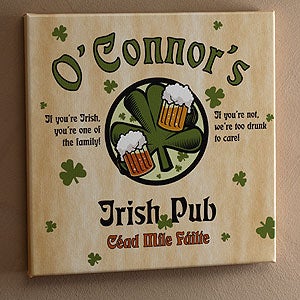 Personalized Irish Pub Sign Canvas Art with Shamrock Design - 3252