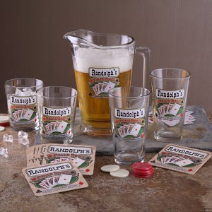 Personalized Pub Glasses and Pitcher Set - Poker Room - 3255D