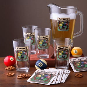 Personalized Pub Glasses and Pitcher Set - Pool Room - 3257D