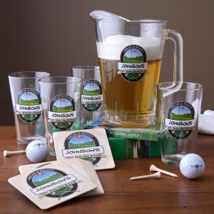 Personalized Bar Glasses and Pitcher Set - 19th Hole Golf - 3259D