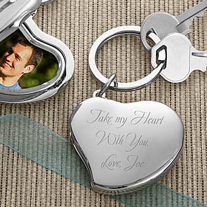 Engraved Heart Photo Locket Key Ring - 3269