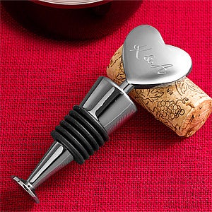 Custom Engraved Monogram Silver Heart Wine Stopper - 3275