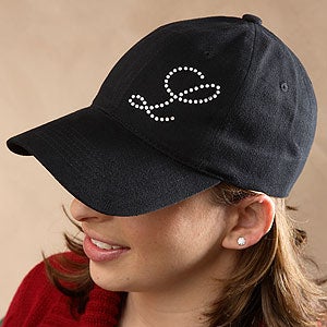 Personalized Rhinestone Monogram Ladies Baseball Cap - Black