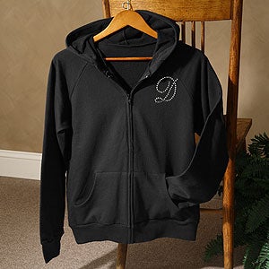 Personalized Black Ladies Zip Up Hoodies with Rhinestone Monogram - 3395