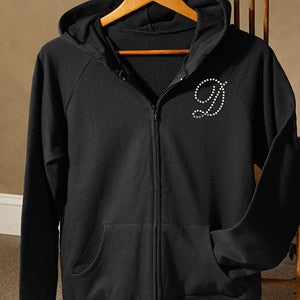 Personalized Black Ladies Zip Up Hoodies with Rhinestone Monogram - 3395