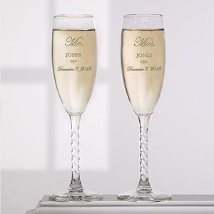 Personalized Crystal Wedding Champagne Flutes - Mr and Mrs Collection - 3706