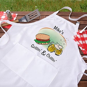 Personalized BBQ Apron and Potholder - Grilling and Chilling - 3765