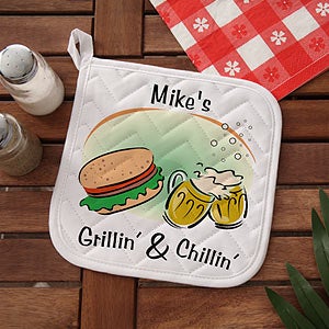 Personalized BBQ Apron and Potholder - Grilling and Chilling - 3765