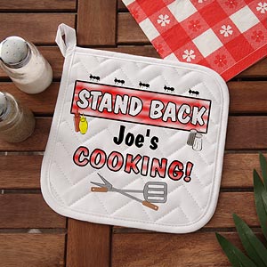 Personalized Grilling Apron and Potholder - Stand Back Design - 3767