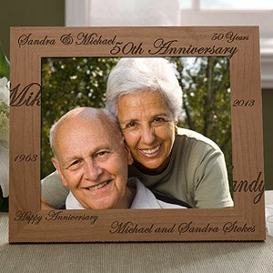 Engraved Wood Anniversary Picture Frame - Forever and Always Design - 3818