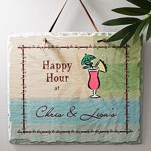 Personalized Happy Hour Home Bar Slate Plaque - 3859