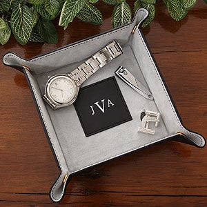Personalized Suede and Leather Valet Tray - Snap Design - 3868