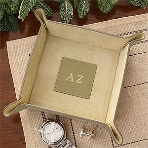Personalized Suede and Leather Valet Tray - Snap Design - 3868