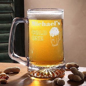 Personalized Glass Beer Mugs - Cold One Design - 3887