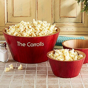Hardwood Personalized Popcorn Bowl Set - 4242