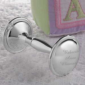Personalized Silver Plated Baby Rattle - 4252