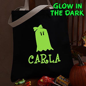 Personalized Glow In The Dark Halloween Treat Bag - Girl Ghost - 4286