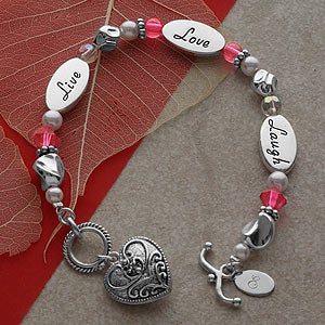Personalized Silver Monogram Bracelet - Live Love Laugh Design - 4319
