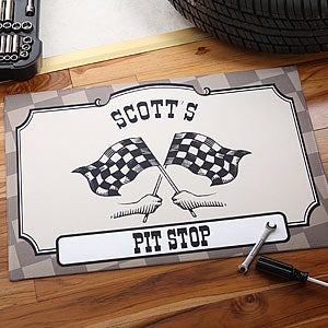 Personalized Checkered Flag Pit Stop Racing Door Mat - 4398